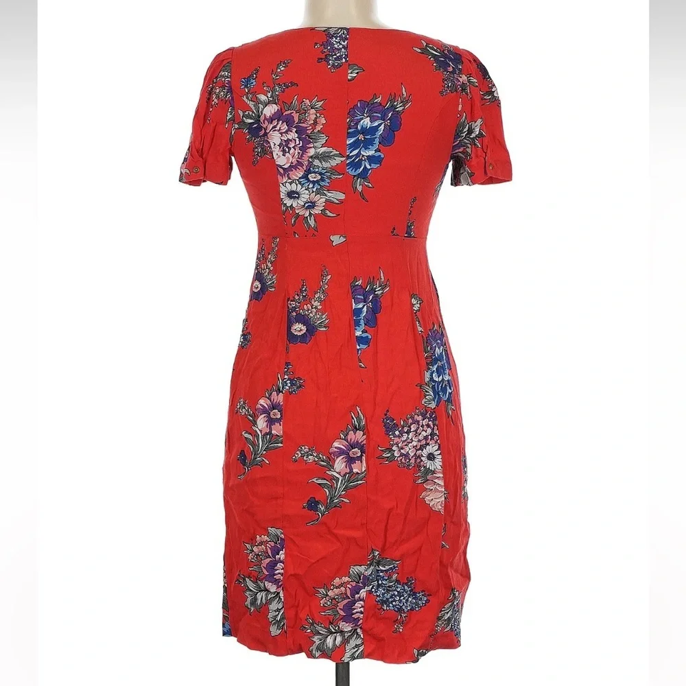 Anthropologie Maeve Caldwell Buttondown Dress Floral Red Boho Size 0 XXS XS